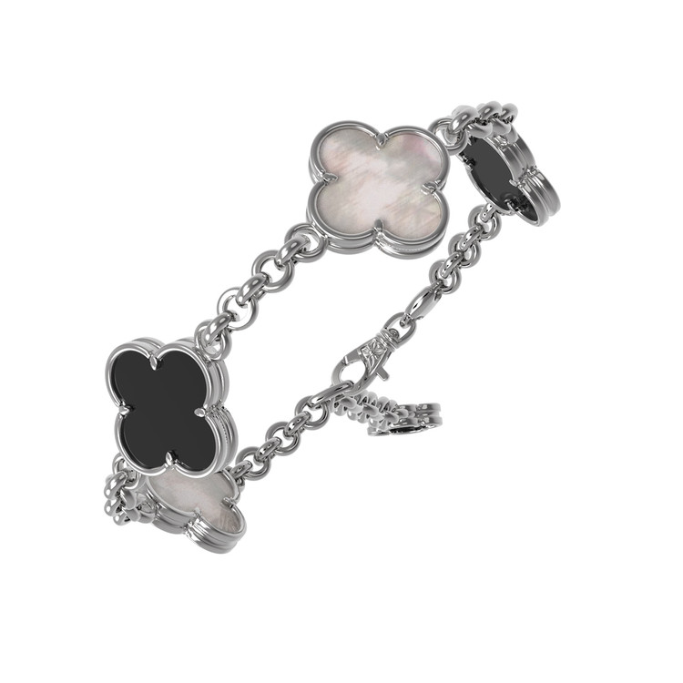 Браслет из белого золота 585 пробы c ониксом и перламутром