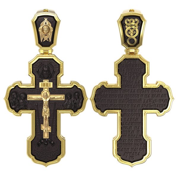 Крест из лимонного золота 585 пробы c эбеновым деревом