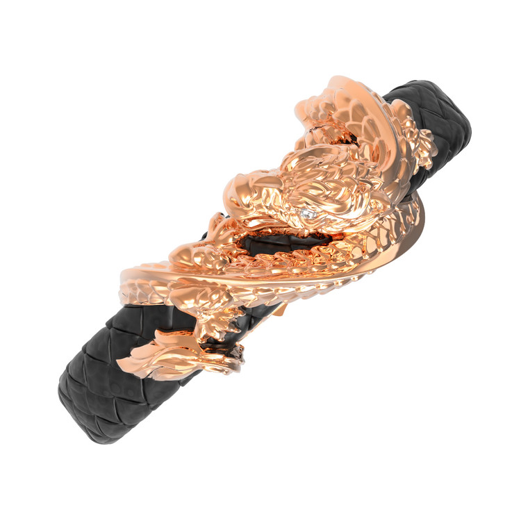 Браслет из красного золота 585 пробы c бриллиантами и кожаным шнурком