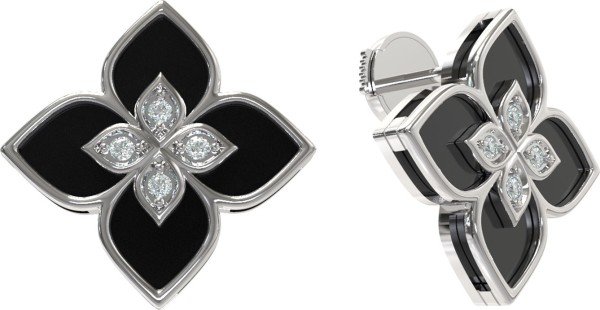 Серьги из белого золота c бриллиантами и ониксом