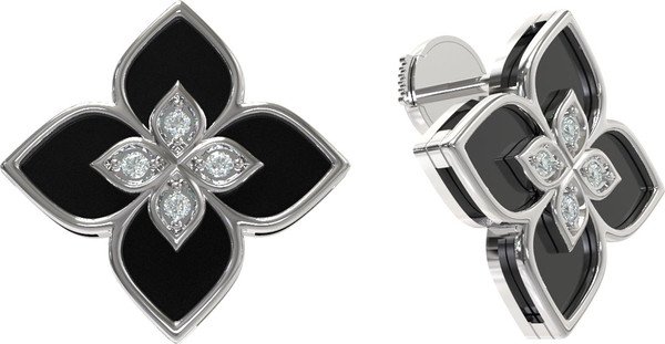 Серьги из белого золота 585 пробы c бриллиантами и ониксом