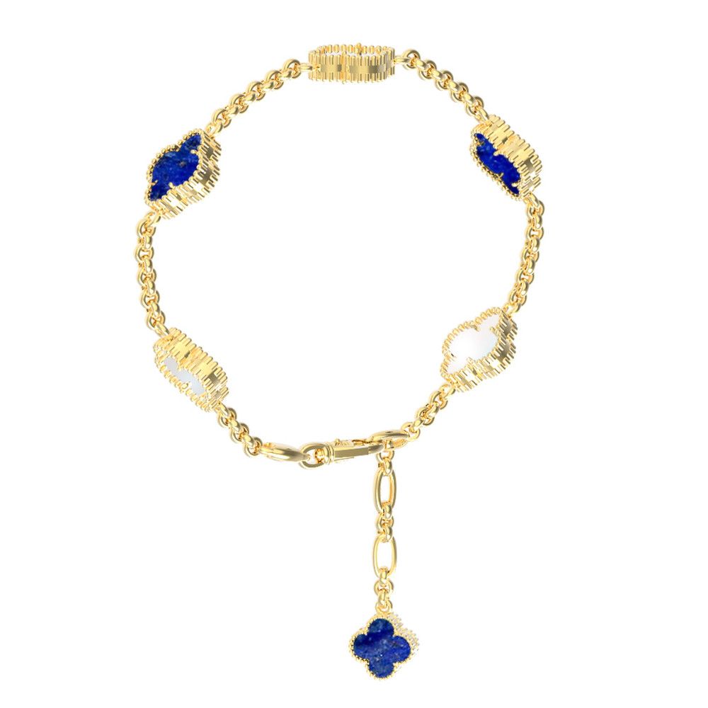 Браслет из лимонного золота 585 пробы c лазуритом и перламутром