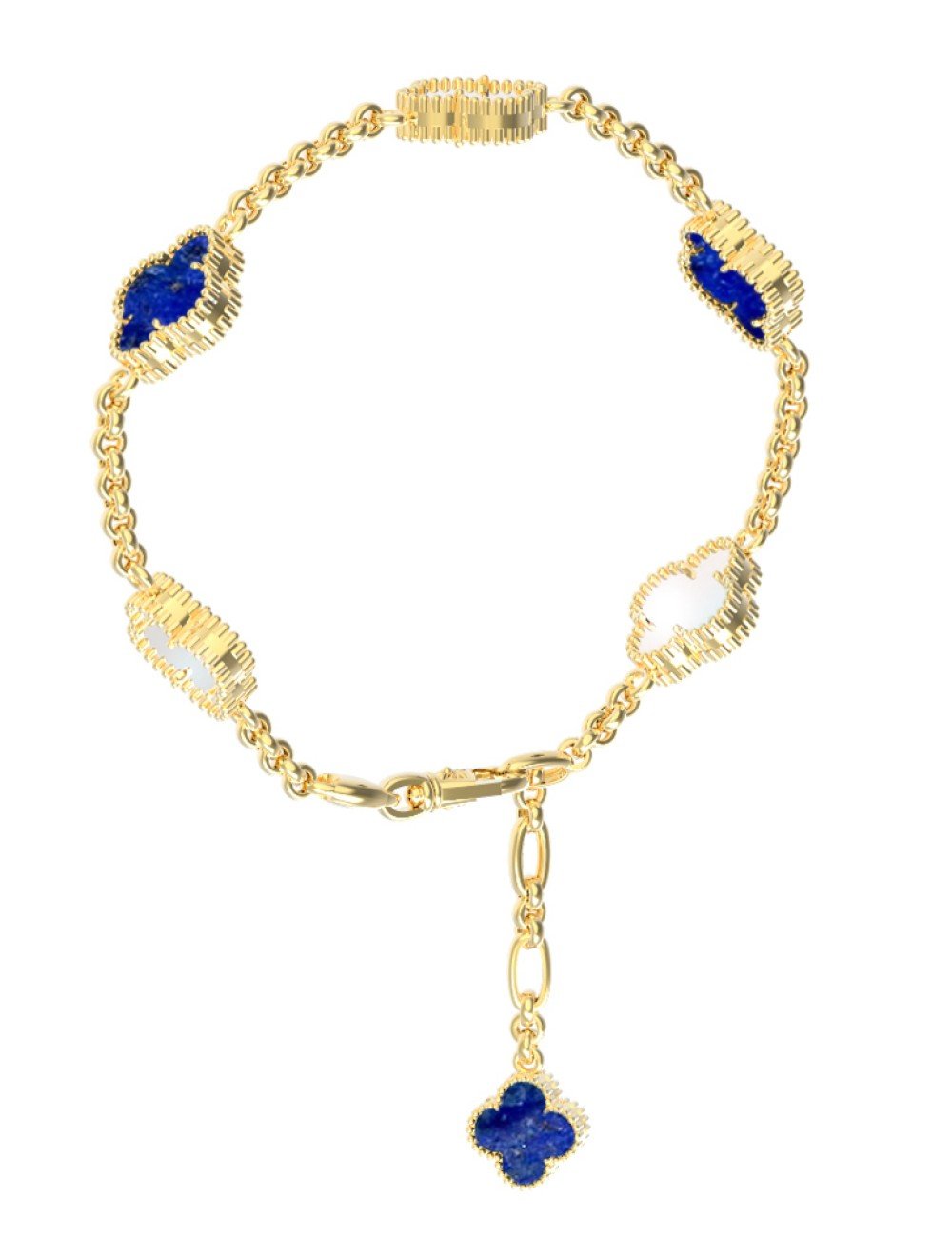 Браслет из лимонного золота c лазуритом и перламутром