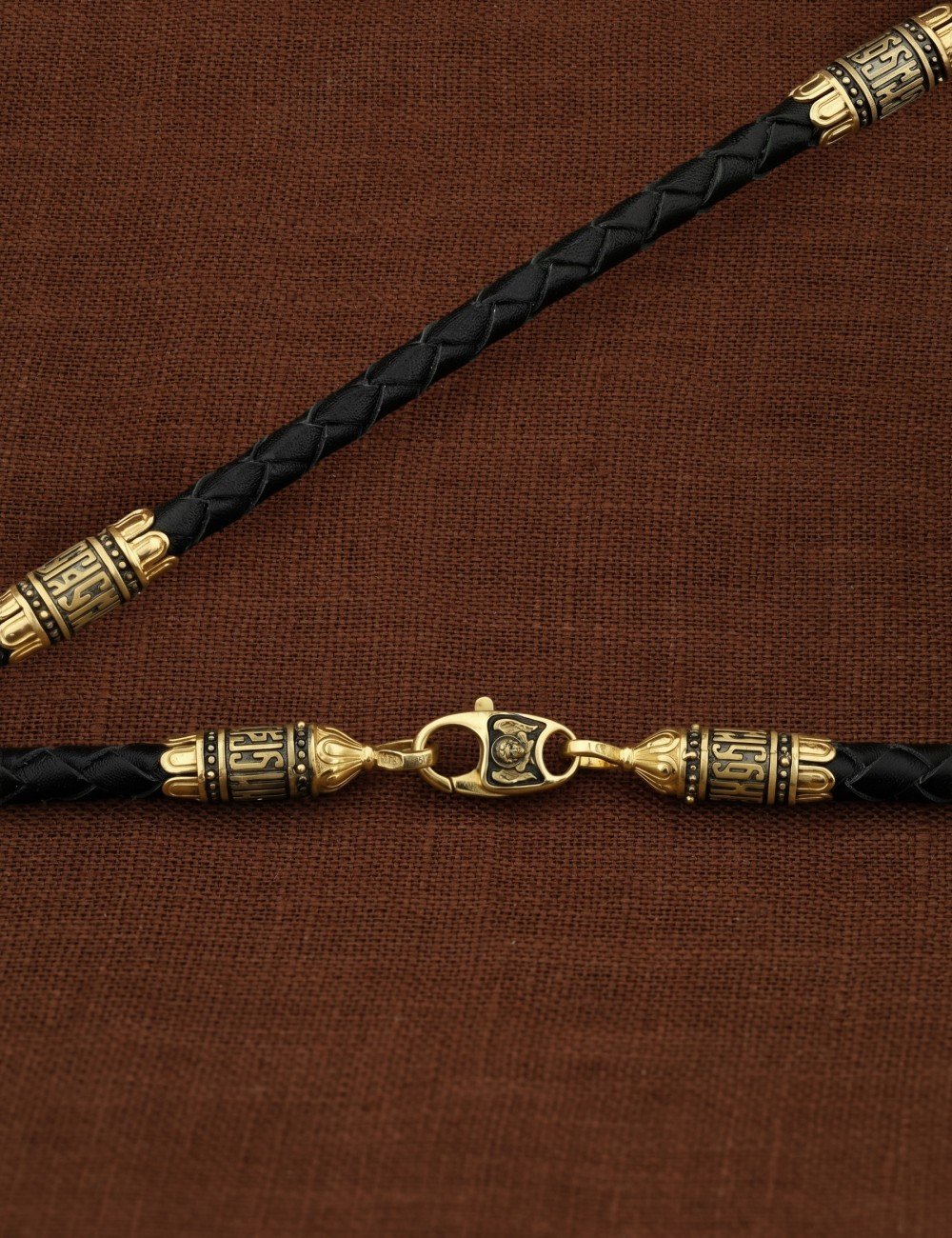 Гайтан из лимонного золота c кожаным шнурком