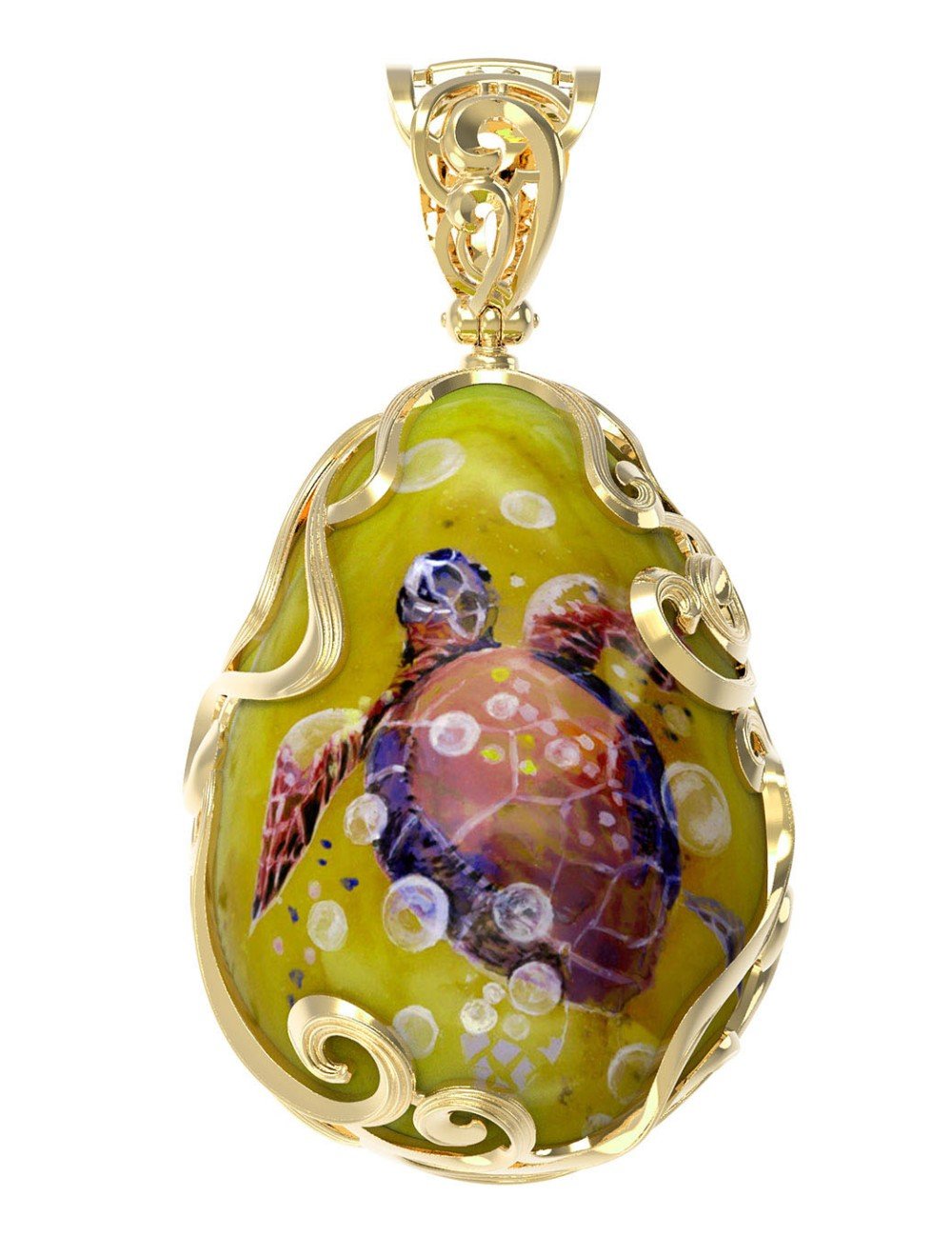 Подвеска из лимонного золота c росписным янтарём