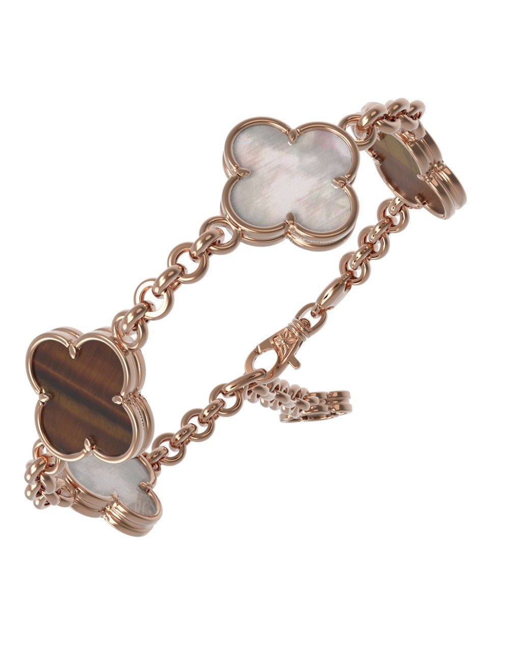 Браслет из золота c тигровым глазом и перламутром