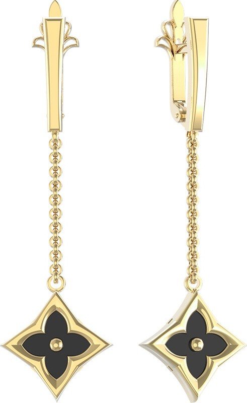 Серьги из лимонного золота c ониксом