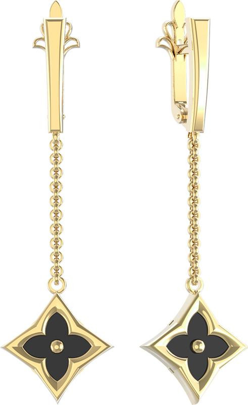 Серьги из лимонного золота 585 пробы c ониксом