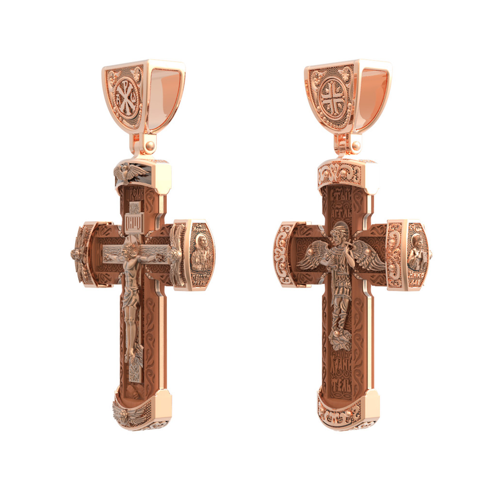 Крест из красного золота 585 пробы c деревом груши