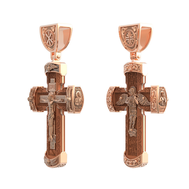 Крест из красного золота 585 пробы c деревом груши