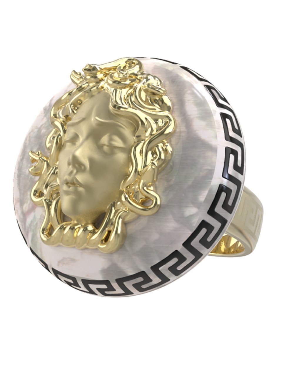 Кольцо из лимонного золота c эмалью и перламутром