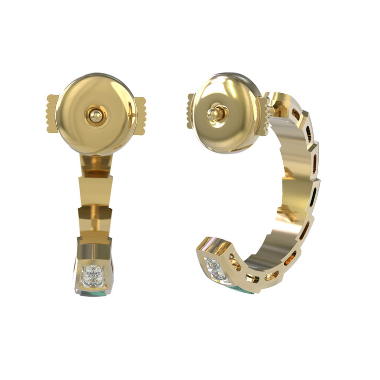 Серьги из лимонного золота 585 пробы c бриллиантами и малахитом