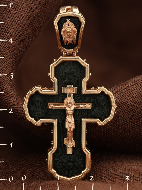 Крест из красного золота 585 пробы c эбеновым деревом