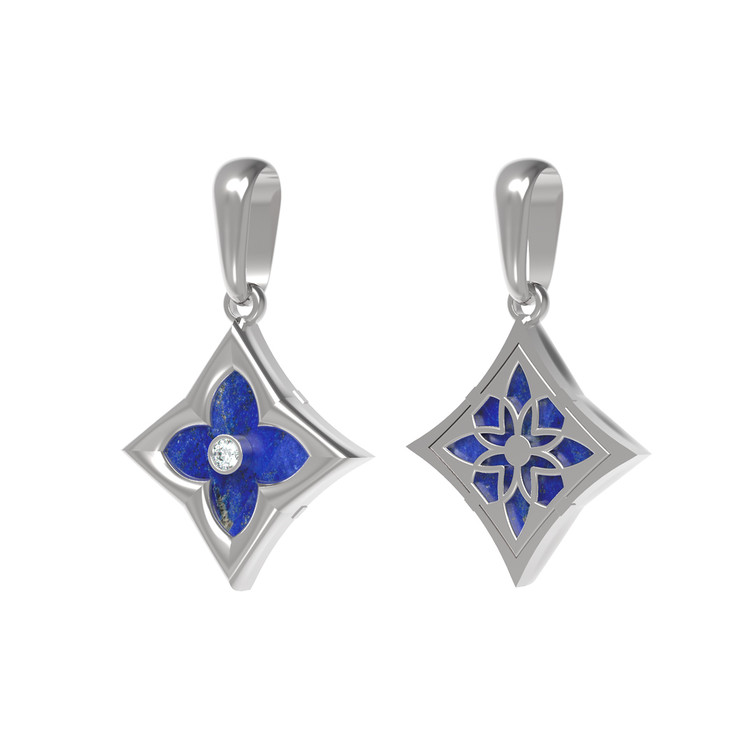 Подвеска из белого золота 585 пробы c бриллиантами и лазуритом