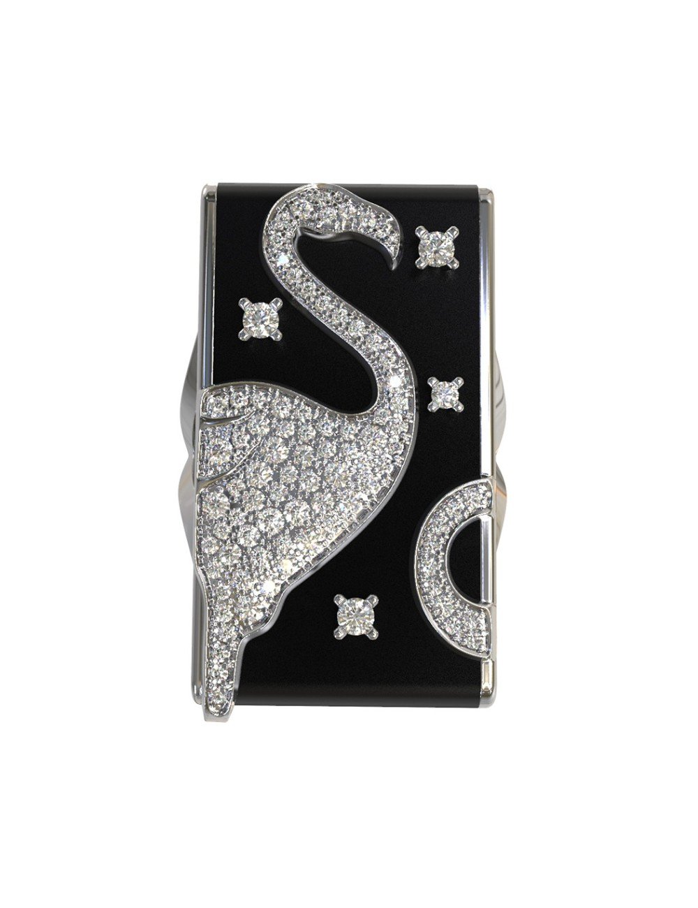 Кольцо из белого золота c бриллиантами и ониксом