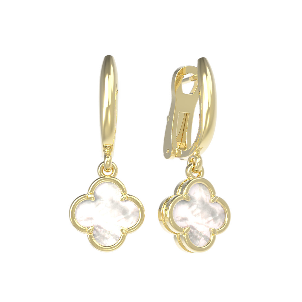 Серьги из лимонного золота 585 пробы c перламутром