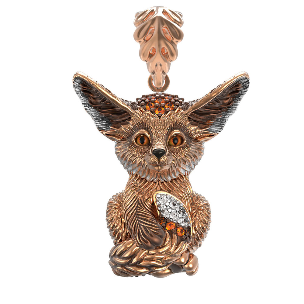 Подвеска из красного золота 585 пробы c эмалью и фианитом