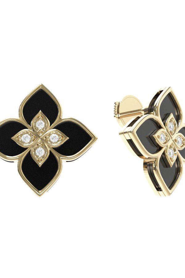 Серьги из лимонного золота c бриллиантами и ониксом