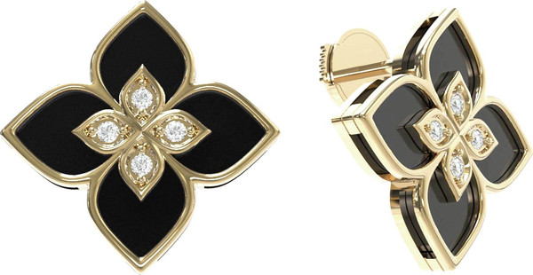 Серьги из лимонного золота 585 пробы c бриллиантами и ониксом