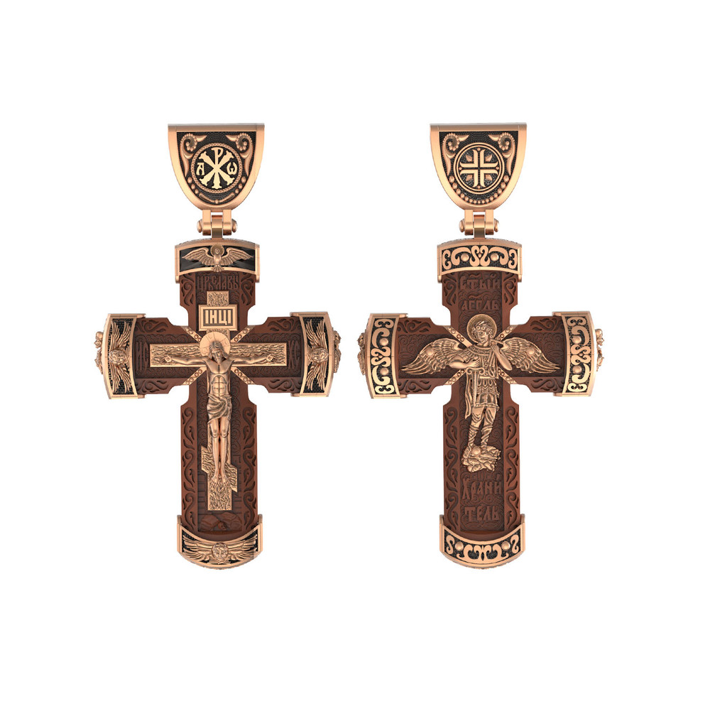 Крест из красного золота 585 пробы c деревом груши