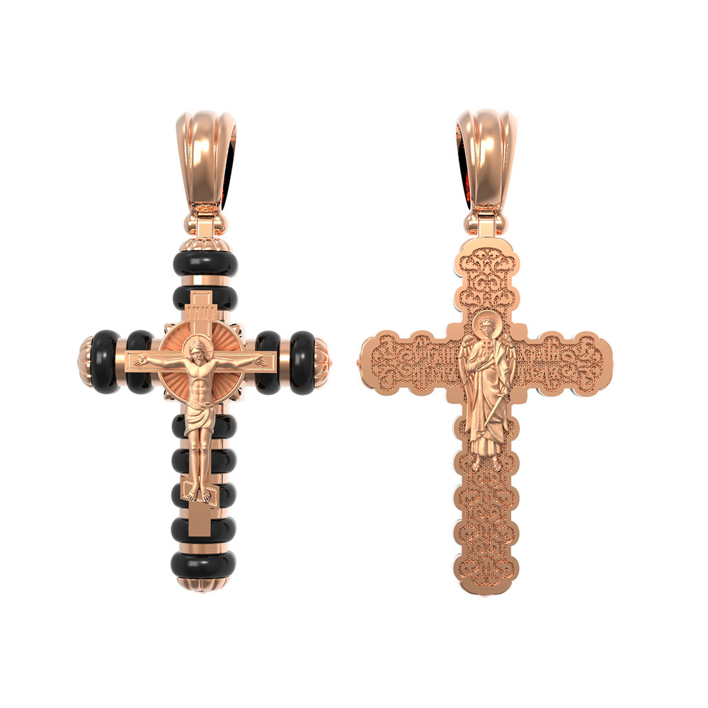 Крест из красного золота 585 пробы c ониксом