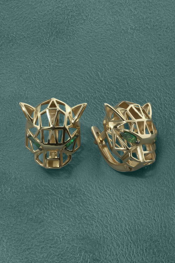 Серьги из красного золота 585 пробы c изумрудом