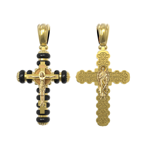 Крест из лимонного золота 585 пробы c ониксом