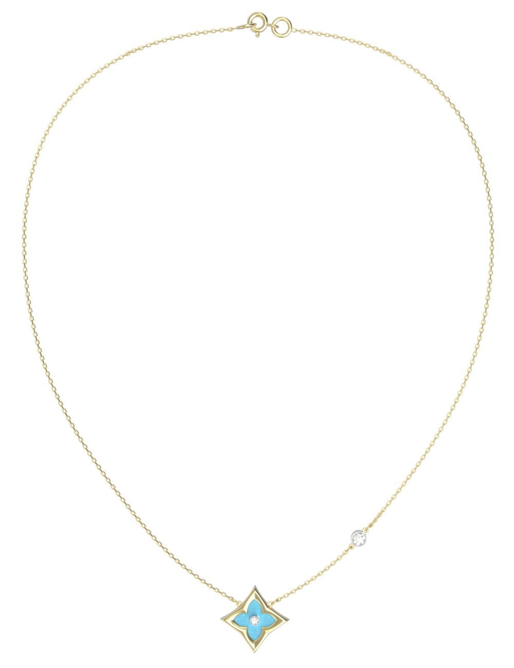 Колье из лимонного золота c бриллиантами и бирюзой