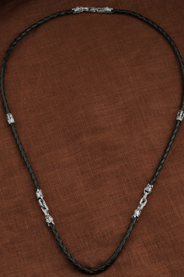 Цепь-шнурок кожа из белого золота 585 пробы c кожаным шнурком