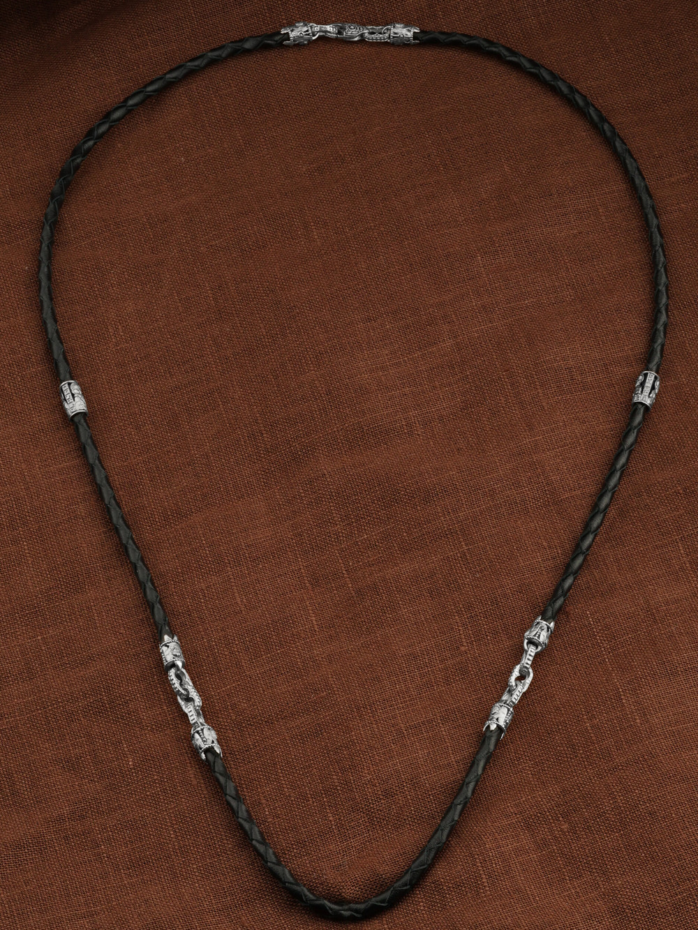 Цепь-шнурок кожа из белого золота 585 пробы c кожаным шнурком