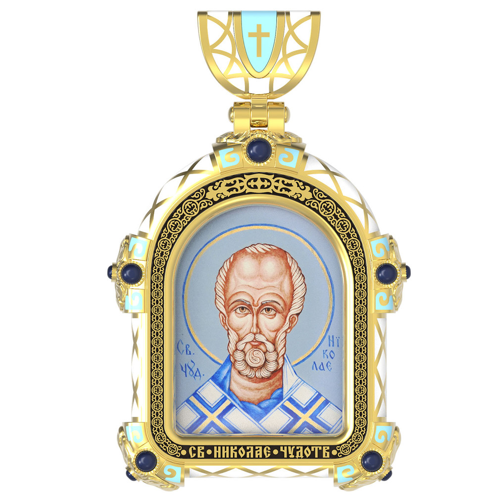Нательная икона из лимонного золота 585 пробы c эмалью, иконописью и темперой