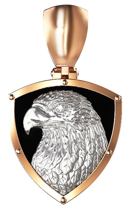 Подвеска из красного золота 585 пробы c бриллиантами и ониксом