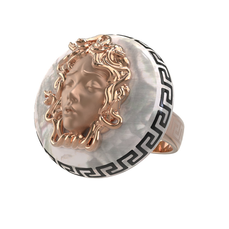 Кольцо из красного золота 585 пробы c эмалью и перламутром