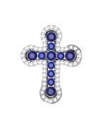 Крест из белого золота c бриллиантами и сапфиром