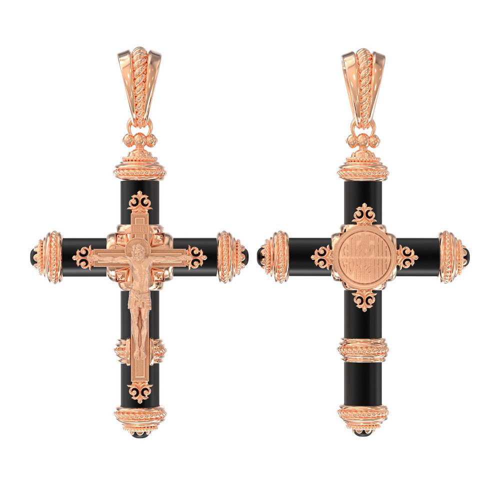 Крест из красного золота 585 пробы c ониксом
