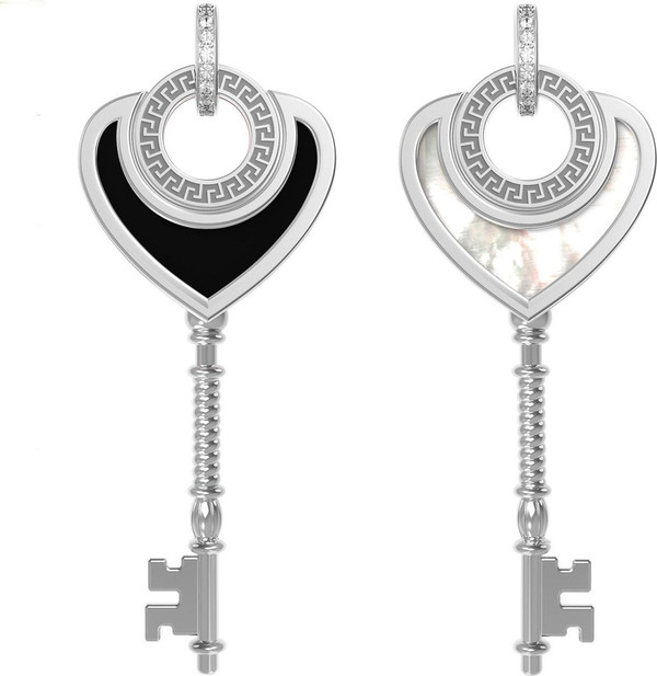 Подвеска из белого золота 585 пробы c фианитом, ониксом и перламутром