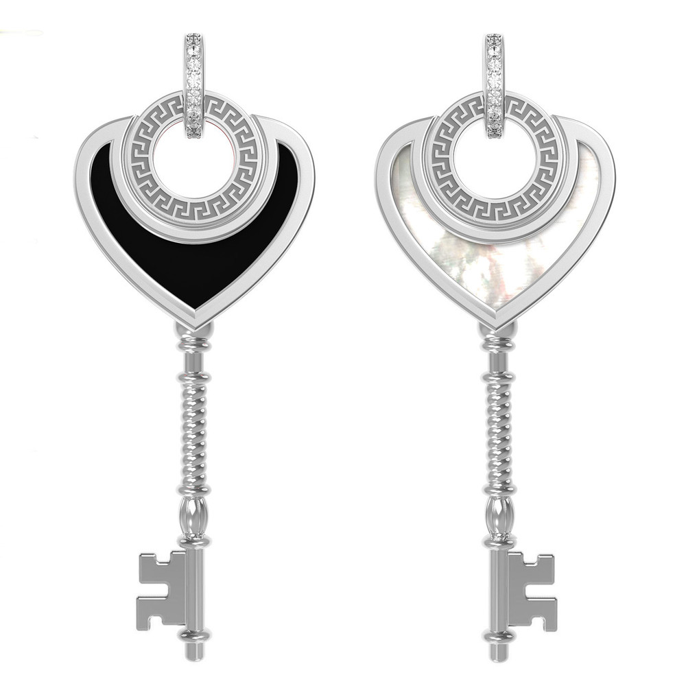 Подвеска из белого золота 585 пробы c фианитом, ониксом и перламутром