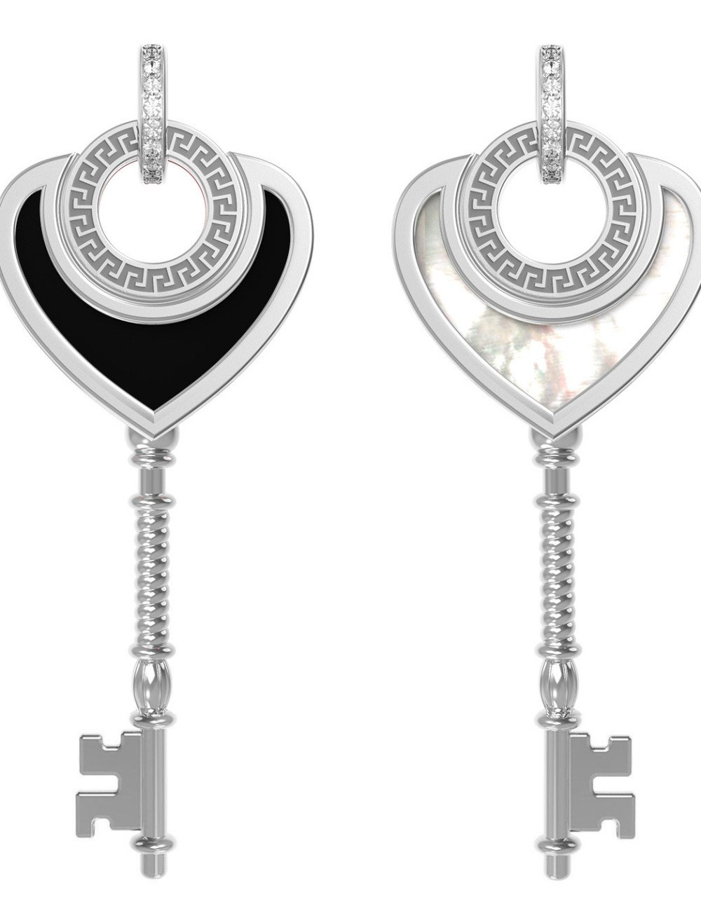 Подвеска из белого золота c фианитом, ониксом и перламутром