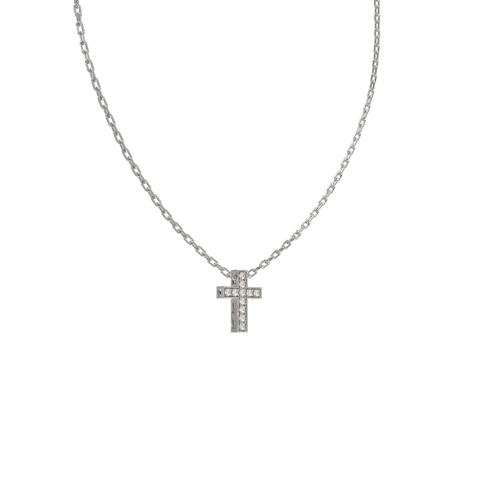 Крест из белого золота 585 пробы c бриллиантами