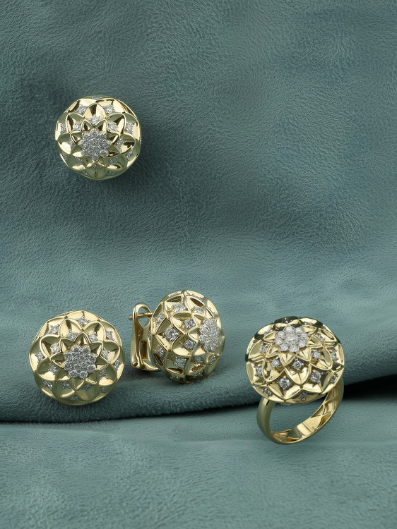 Кольцо из лимонного золота 585 пробы c бриллиантами