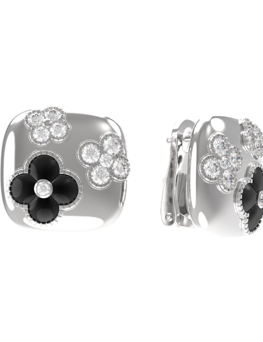 Серьги из белого золота c бриллиантами и ониксом