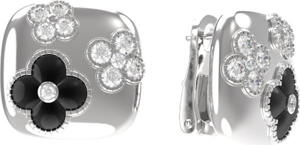 Серьги из белого золота 585 пробы c бриллиантами и ониксом