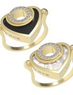 Кольцо из лимонного золота c бриллиантами, ониксом и перламутром