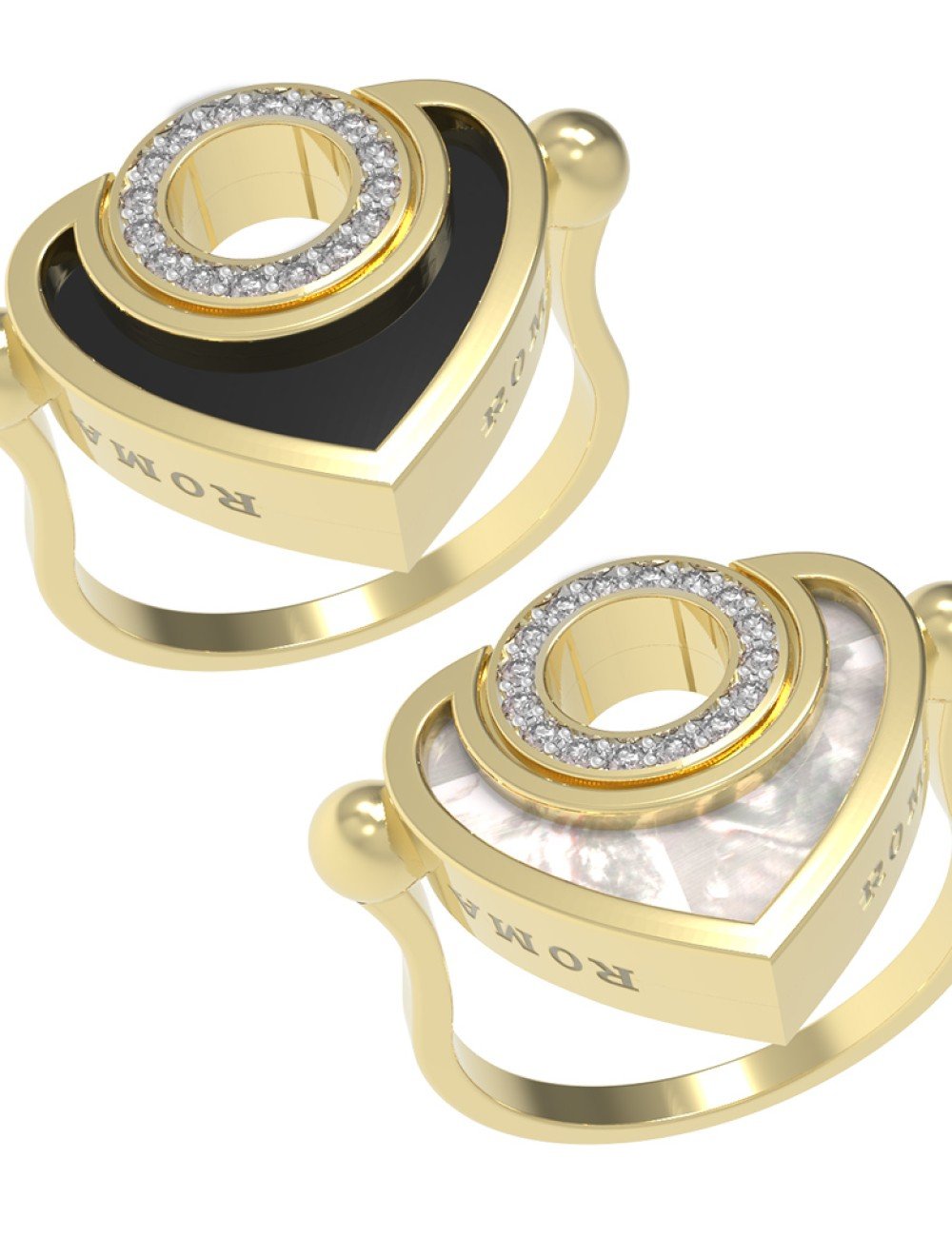 Кольцо из лимонного золота c бриллиантами, ониксом и перламутром