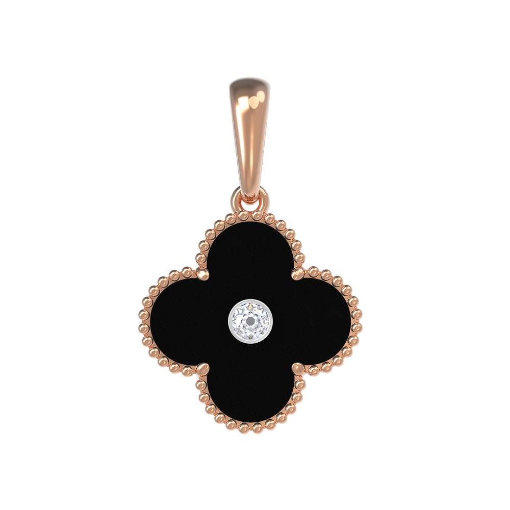 Подвеска из красного золота 585 пробы c бриллиантами и ониксом