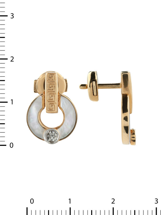 Серьги из красного золота 585 пробы c бриллиантами и перламутром