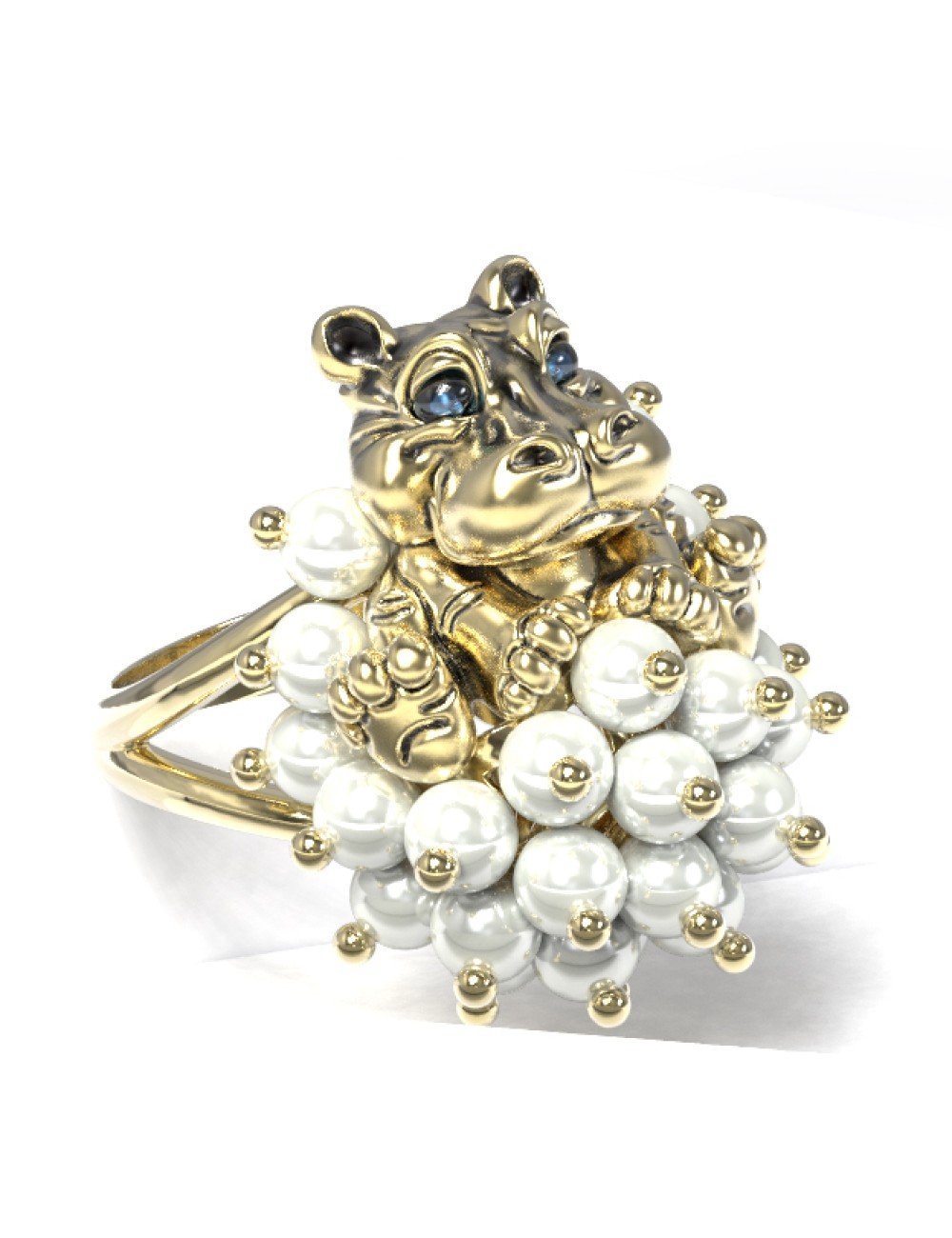 Кольцо из лимонного золота c эмалью и жемчугом