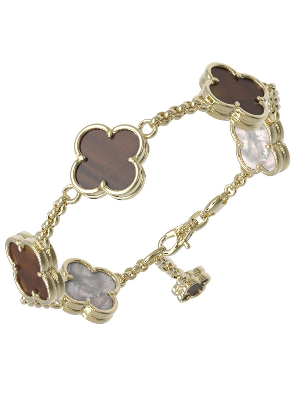 Браслет из лимонного золота c тигровым глазом и перламутром