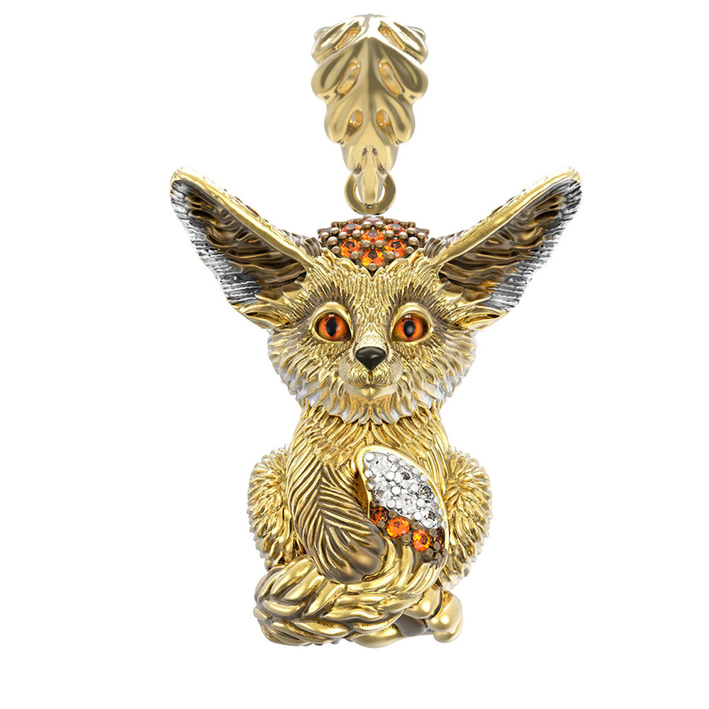 Подвеска из лимонного золота 585 пробы c эмалью и фианитом