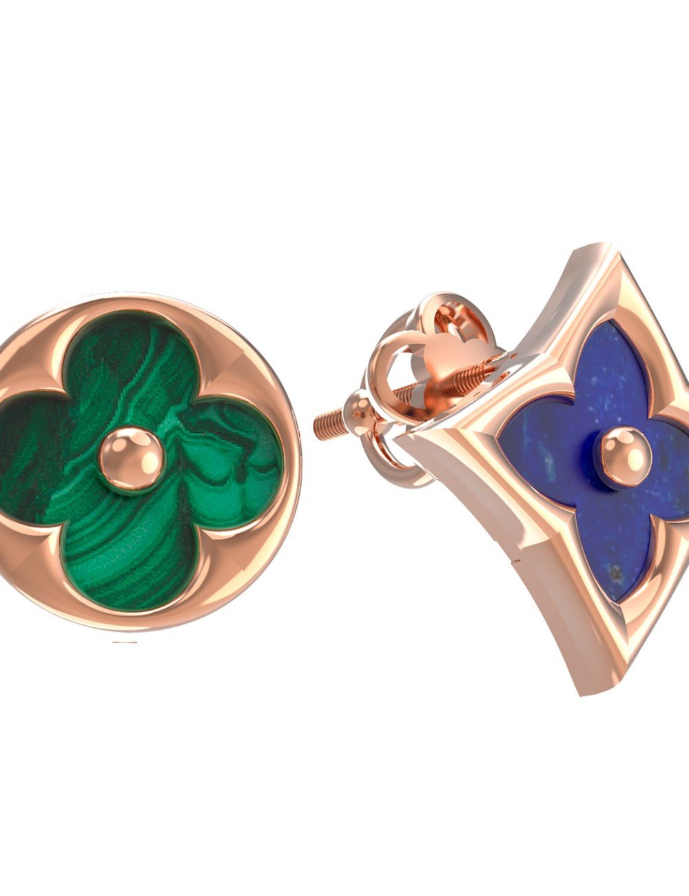 Серьги из золота c лазуритом и малахитом